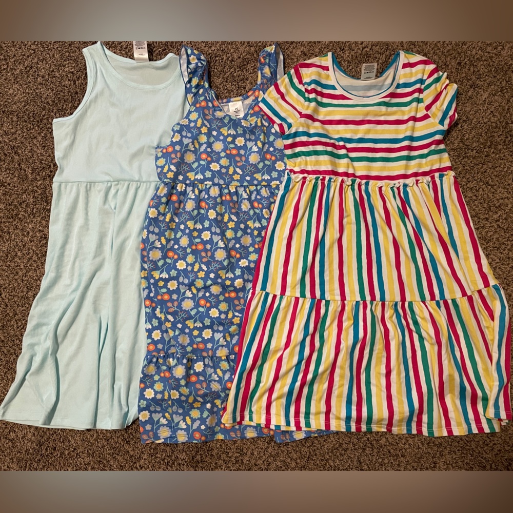Girls Size 10/12 (L) Summer dresses. Members Mark 3 pack, NWT!  Fun patterns!